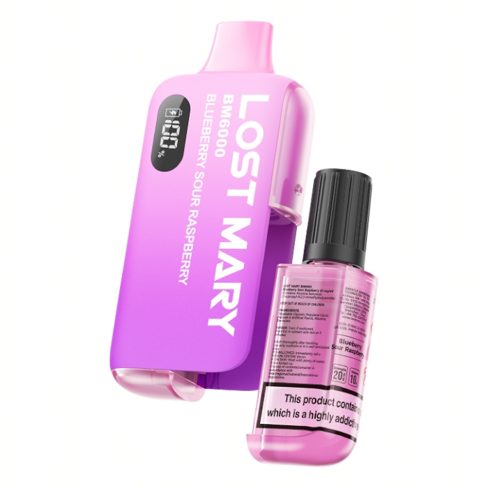 LOST MARY BM6000 -  Blue Sour Raspberry 6000 Puff Disposable Vape - The British Vape Company
