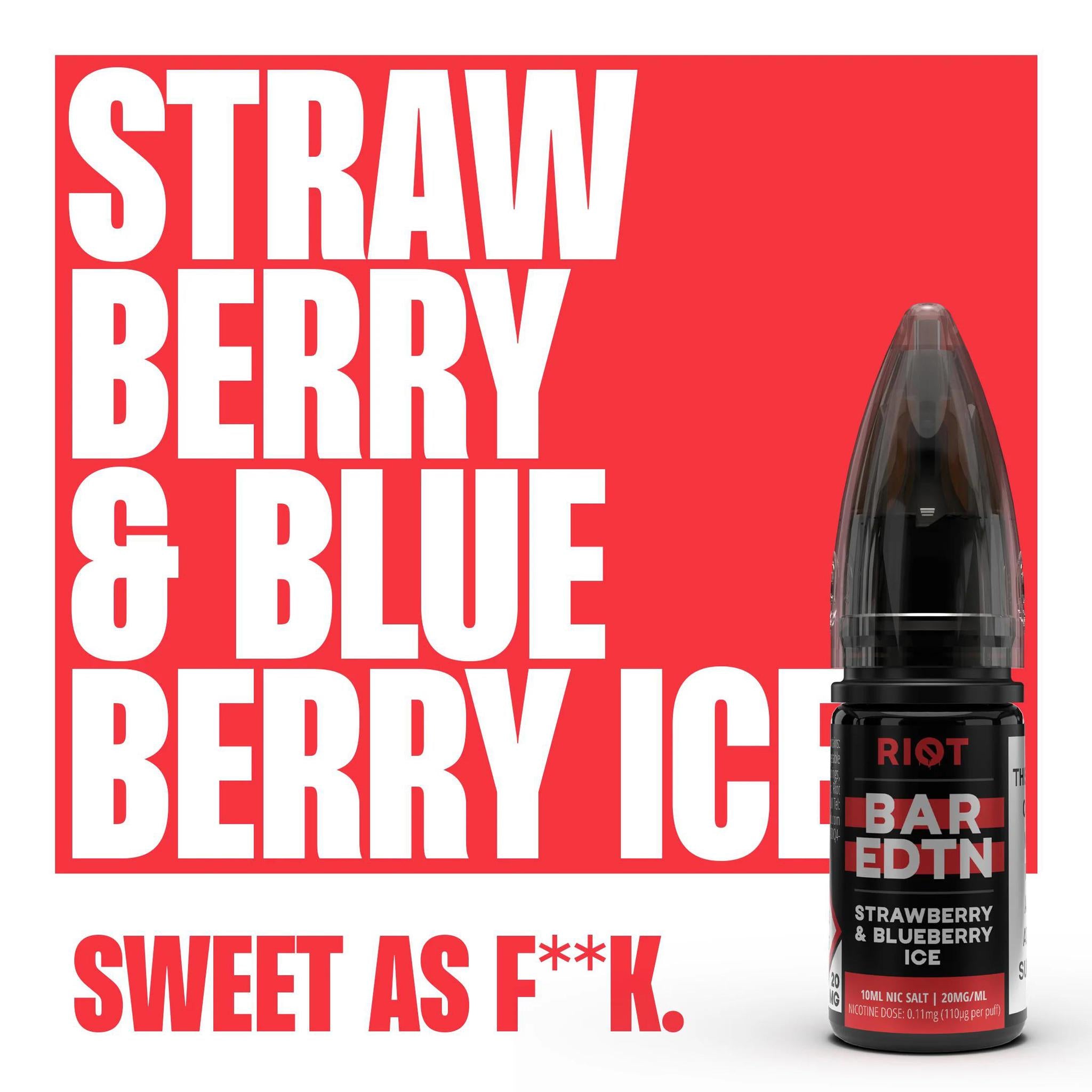 RIOT Bar EDTN - Strawberry & Blueberry Ice 10ml E-Liquid - The British Vape Company