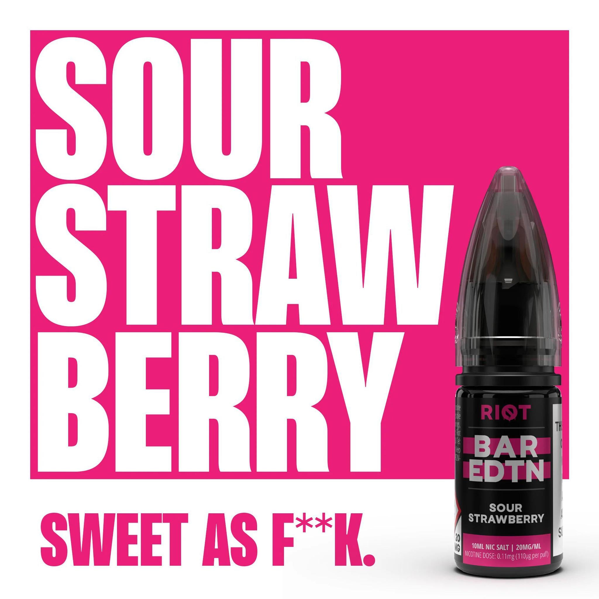 RIOT Bar EDTN - Sour Strawberry 10ml E-Liquid - The British Vape Company