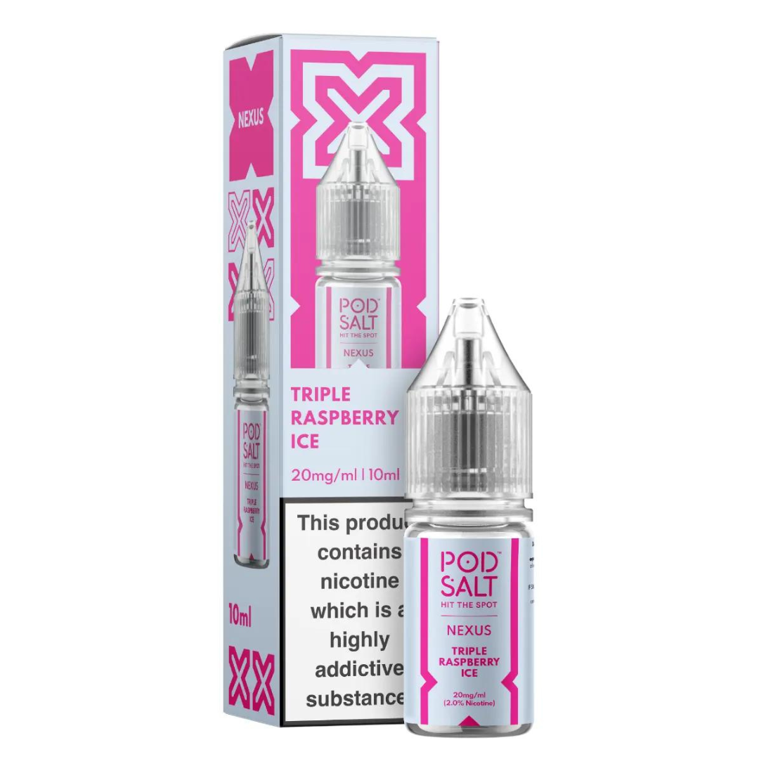 POD SALT NEXUS - Triple Raspberry Ice 10ml E-Liquid - The British Vape Company